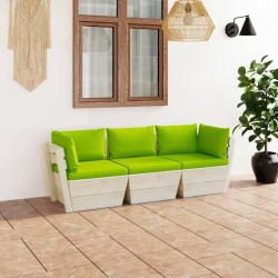 Canapé palette à 3 places de jardin avec coussins Bois d'épicéa alsavelo