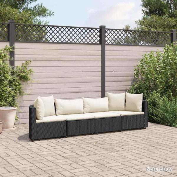 Salon de jardin 4 pcs avec coussins noir rsine tresse alsavelo