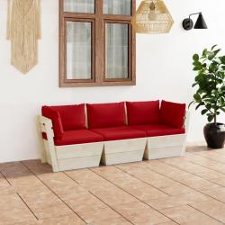 Canapé palette à 3 places de jardin avec coussins Bois d'épicéa alsavelo