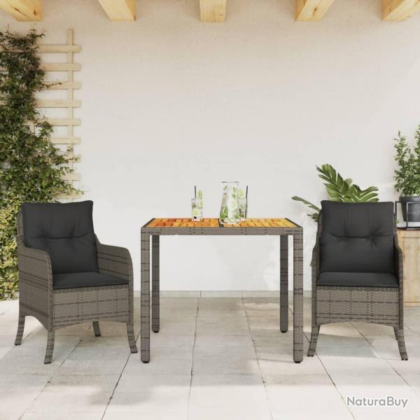 Ensemble  manger de jardin 3 pcs coussins gris rsine tresse alsavelo