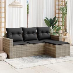 Salon de jardin 4 pcs avec coussins gris clair résine tressée alsavelo