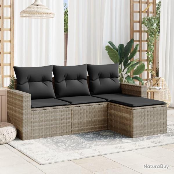 Salon de jardin 4 pcs avec coussins gris clair rsine tresse alsavelo