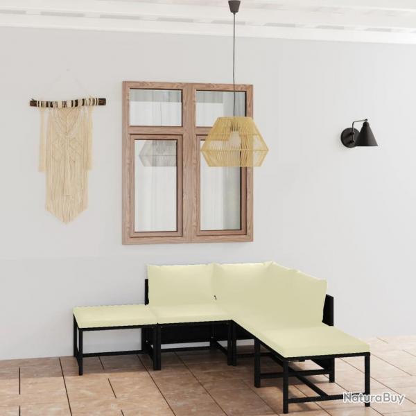 Salon de jardin 6 pcs avec coussins Rsine tresse Noir alsavelo