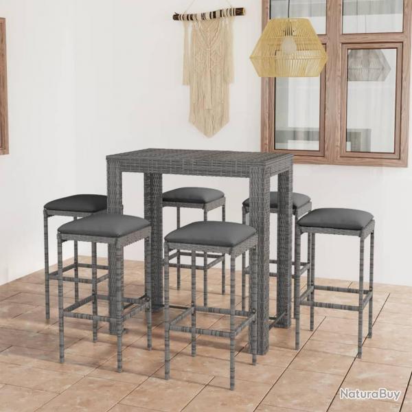 bar de jardin 7 pcs et coussins Rsine tresse Gris alsavelo