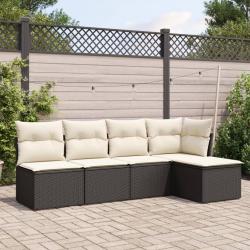 Salon de jardin 5 pcs avec coussins noir résine tressée alsavelo