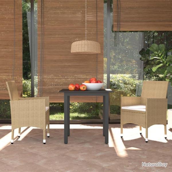 Ensemble  manger de jardin et coussins 3 pcs Poly rotin Beige alsavelo