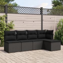 Salon de jardin 5 pcs avec coussins noir résine tressée alsavelo