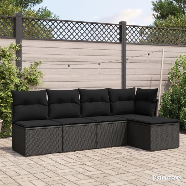 Salon de jardin 5 pcs avec coussins noir rsine tresse alsavelo