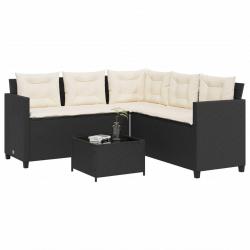 Canapé de jardin avec table et coussins en forme de L noir alsavelo