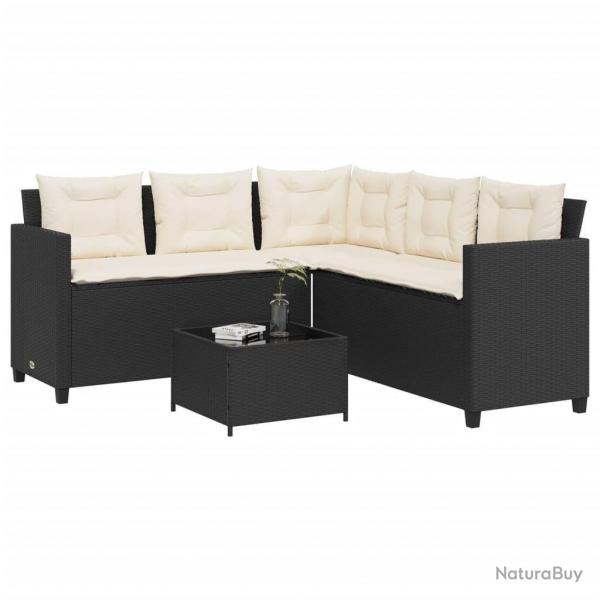 Canap de jardin avec table et coussins en forme de L noir alsavelo
