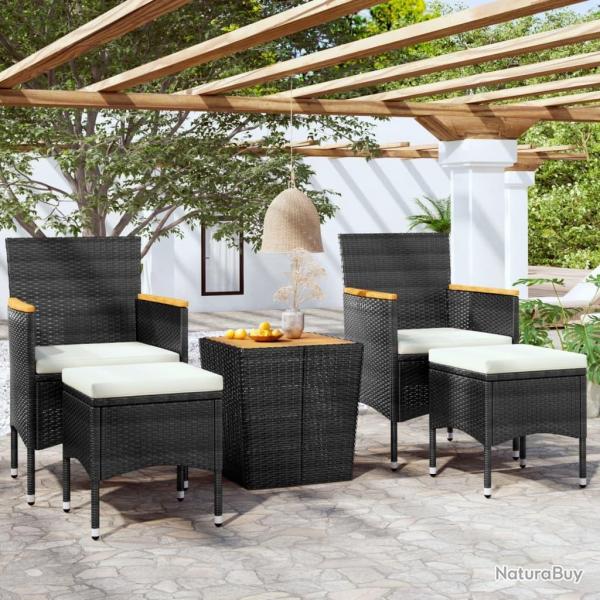bistro de jardin 5pcs Rsine tresse et acacia Noir alsavelo