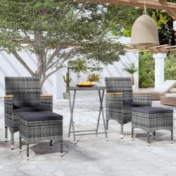 bistro jardin 5pcs Résine tressée verre trempé Gris alsavelo
