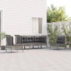 Salon de jardin 5 pcs avec coussins Gris Résine tressée alsavelo