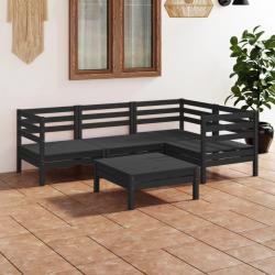 Salon de jardin 5 pcs Bois de pin massif Noir alsavelo