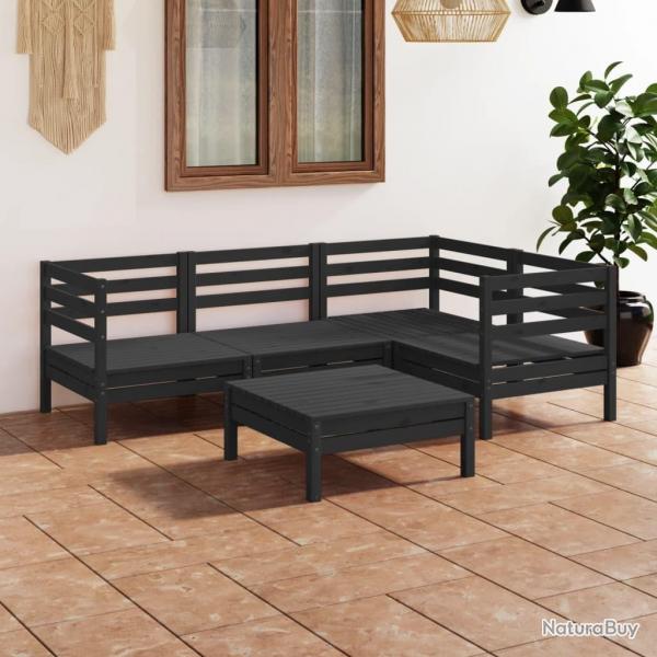 Salon de jardin 5 pcs Bois de pin massif Noir alsavelo