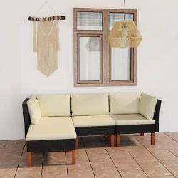 Salon de jardin 4 pcs avec coussins Résine tressée Noir alsavelo