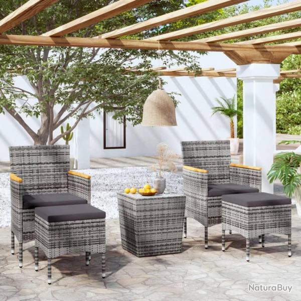 bistro jardin 5pcs Rsine tresse verre tremp Gris alsavelo
