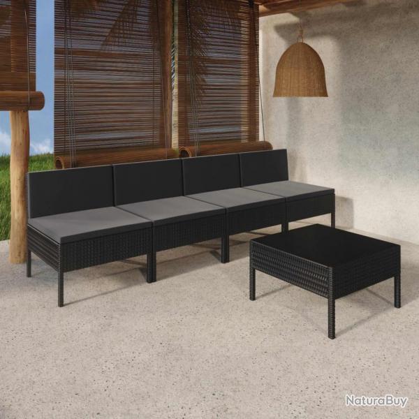 Salon de jardin 5 pcs avec coussins rsine tresse noir alsavelo