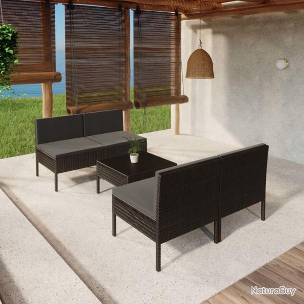 Salon de jardin 5 pcs avec coussins rsine tresse noir alsavelo