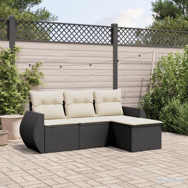Salon de jardin 4 pcs avec coussins noir rsine tresse alsavelo