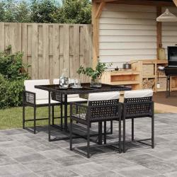 Ensemble à manger de jardin coussins 5pcs Noir Résine tressée alsavelo