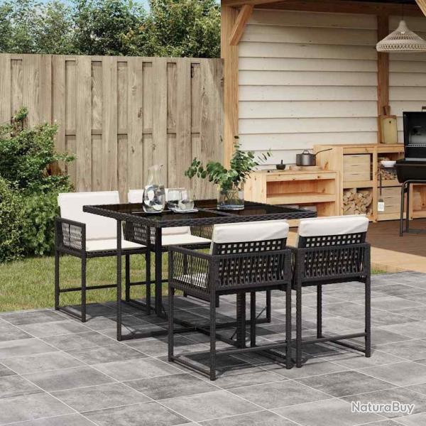 Ensemble  manger de jardin coussins 5pcs Noir Rsine tresse alsavelo