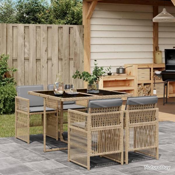 Ensemble  manger de jardin coussins 5 pcs mlange beige rotin alsavelo