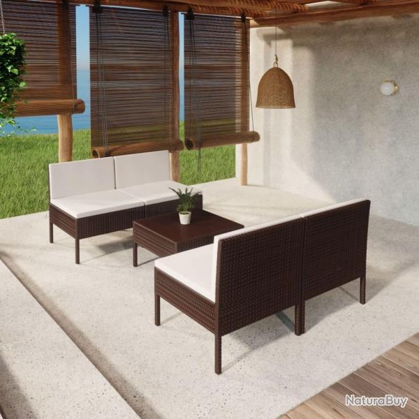 Salon de jardin 5 pcs avec coussins rsine tresse marron alsavelo