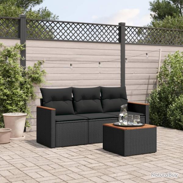 Salon de jardin 4 pcs avec coussins noir rsine tresse alsavelo