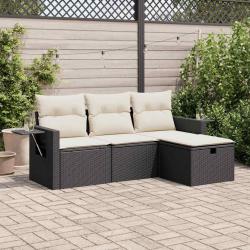 Salon de jardin 4 pcs avec coussins noir résine tressée alsavelo