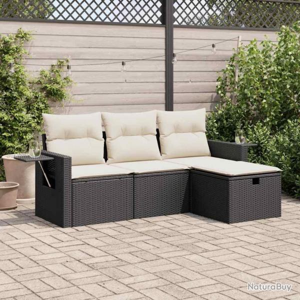 Salon de jardin 4 pcs avec coussins noir rsine tresse alsavelo