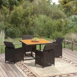 Ensemble à dîner de jardin avec coussins 5 pcs poly rotin noir alsavelo
