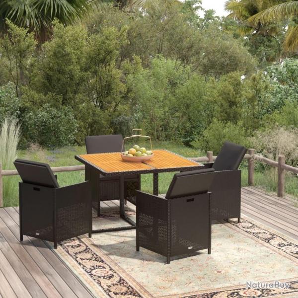 Ensemble  dner de jardin avec coussins 5 pcs poly rotin noir alsavelo