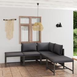 Salon de jardin 6 pcs avec coussins Résine tressée Gris alsavelo
