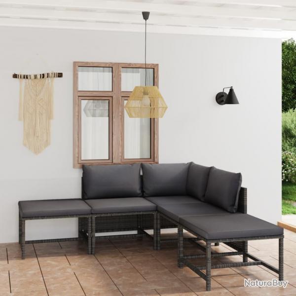 Salon de jardin 6 pcs avec coussins Rsine tresse Gris alsavelo