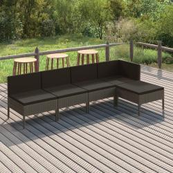 Salon de jardin 5 pcs avec coussins résine tressée gris alsavelo