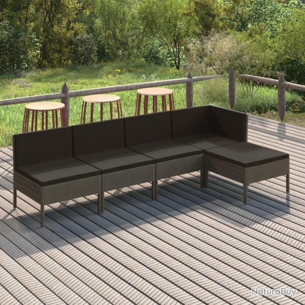 Salon de jardin 5 pcs avec coussins rsine tresse gris alsavelo