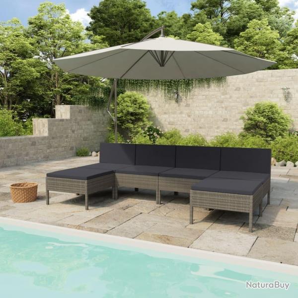 Salon de jardin 6 pcs avec coussins rsine tresse gris alsavelo
