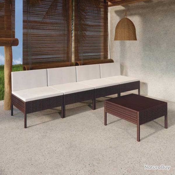 Salon de jardin 5 pcs avec coussins rsine tresse marron alsavelo