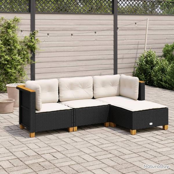 Salon de jardin 4 pcs avec coussins noir rsine tresse alsavelo