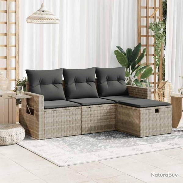 Salon de jardin 4 pcs avec coussins gris clair rsine tresse alsavelo