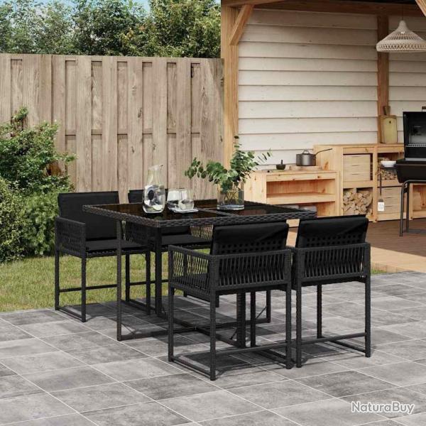 Ensemble  manger de jardin coussins 5pcs Noir Rsine tresse alsavelo