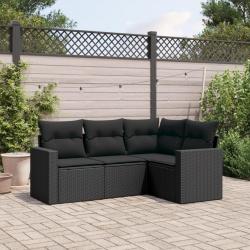 Salon de jardin 4 pcs avec coussins noir résine tressée alsavelo