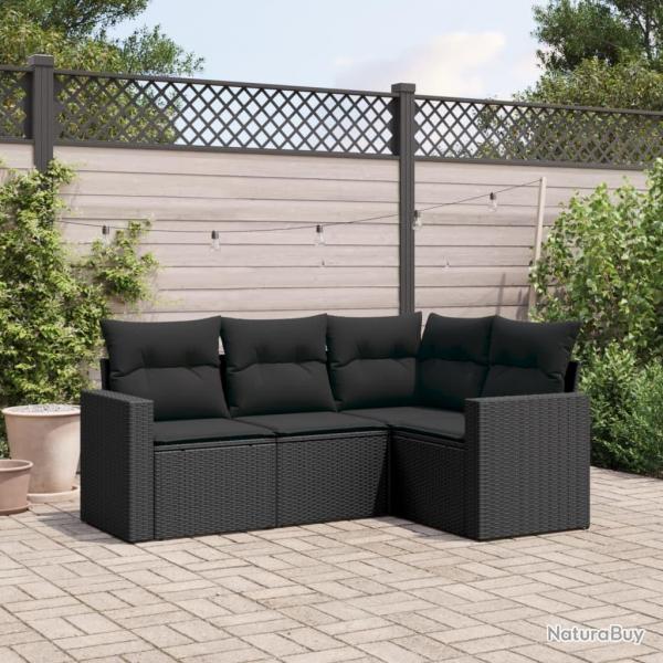 Salon de jardin 4 pcs avec coussins noir rsine tresse alsavelo