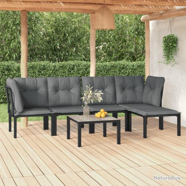 Salon de jardin 6 pcs noir et gris rsine tresse alsavelo