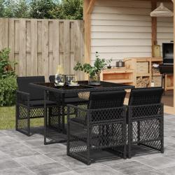 Ensemble à manger de jardin coussins 5pcs noir résine tressée alsavelo