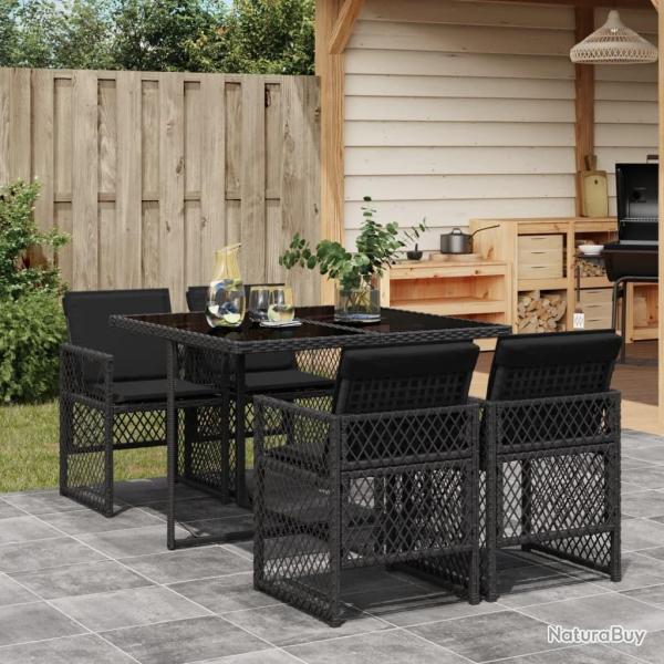 Ensemble  manger de jardin coussins 5pcs noir rsine tresse alsavelo
