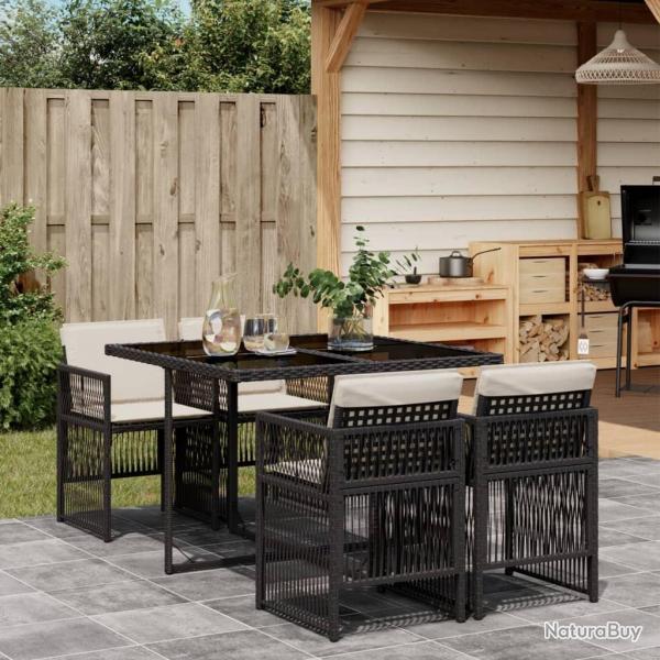 Ensemble  manger de jardin coussins 5pcs Noir Rsine tresse alsavelo