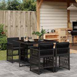 Ensemble à manger de jardin coussins 5pcs Noir Résine tressée alsavelo