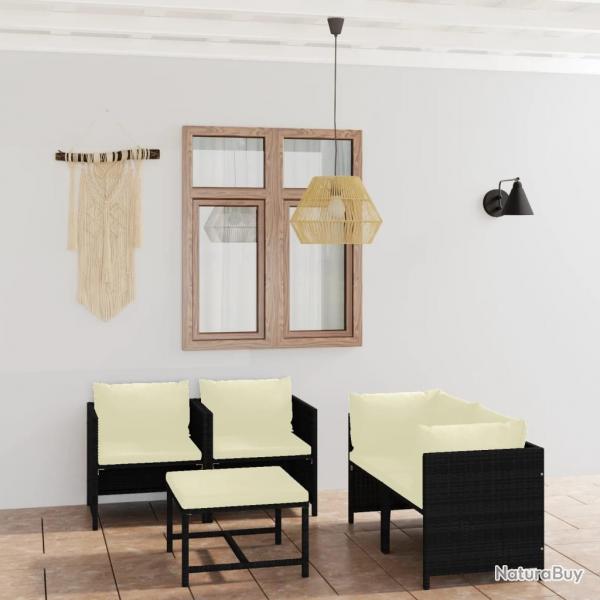 Salon de jardin 5 pcs avec coussins Rsine tresse Noir alsavelo